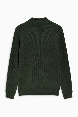 Green Zip Through Funnel Sweater